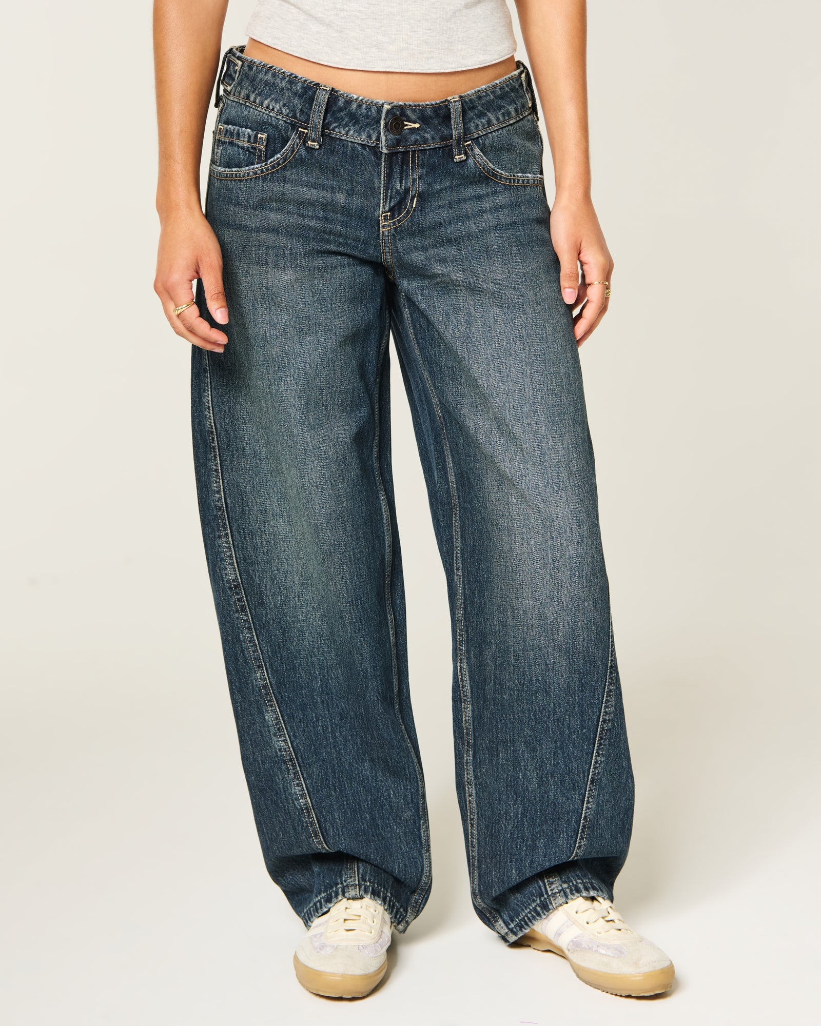 Hollister Hollister Andi Adjustable Waist Ultra Low-Rise Distressed Barrel Jeans