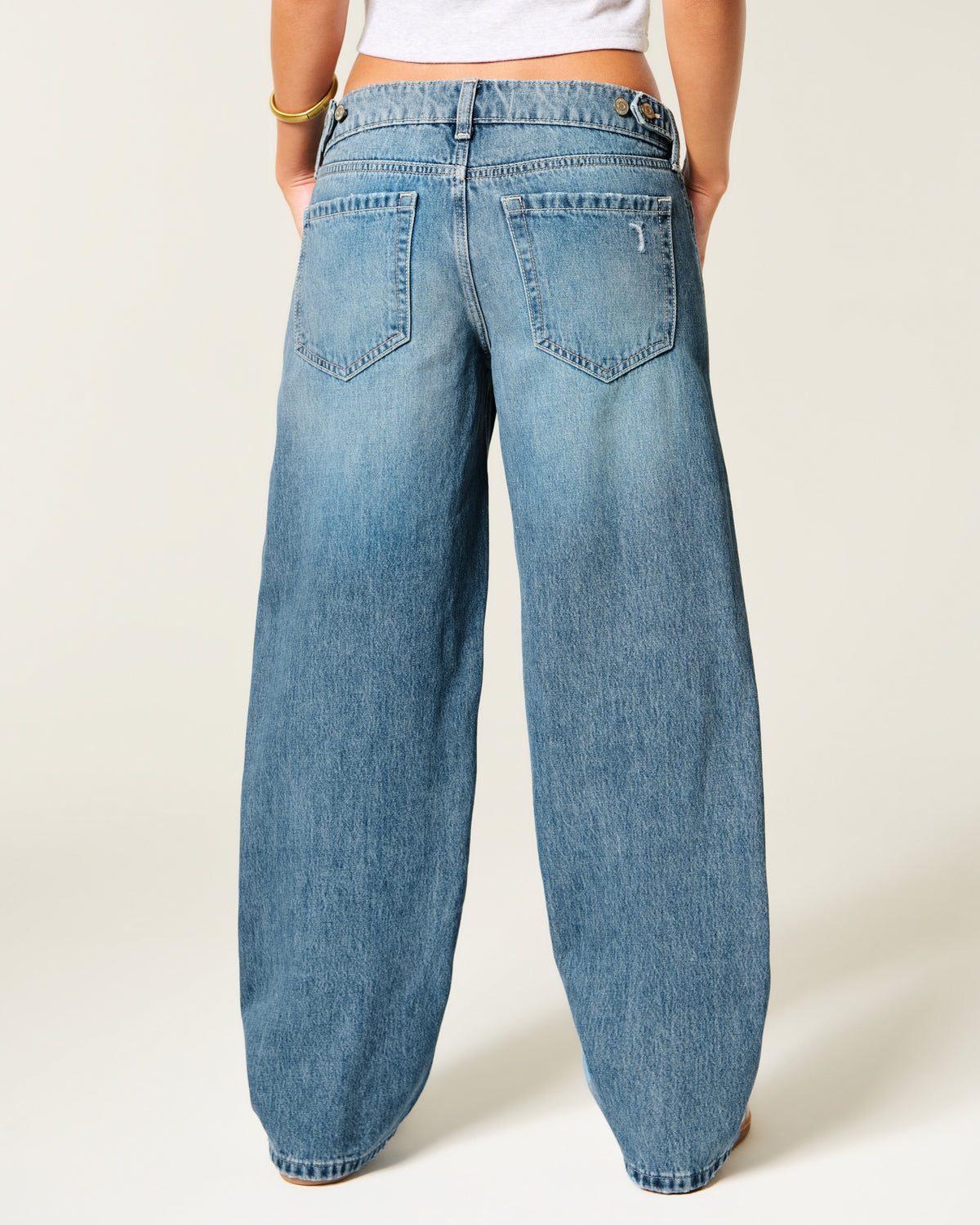 Hollister Hollister Andi Adjustable Waist Ultra Low-Rise Distressed Barrel Jeans