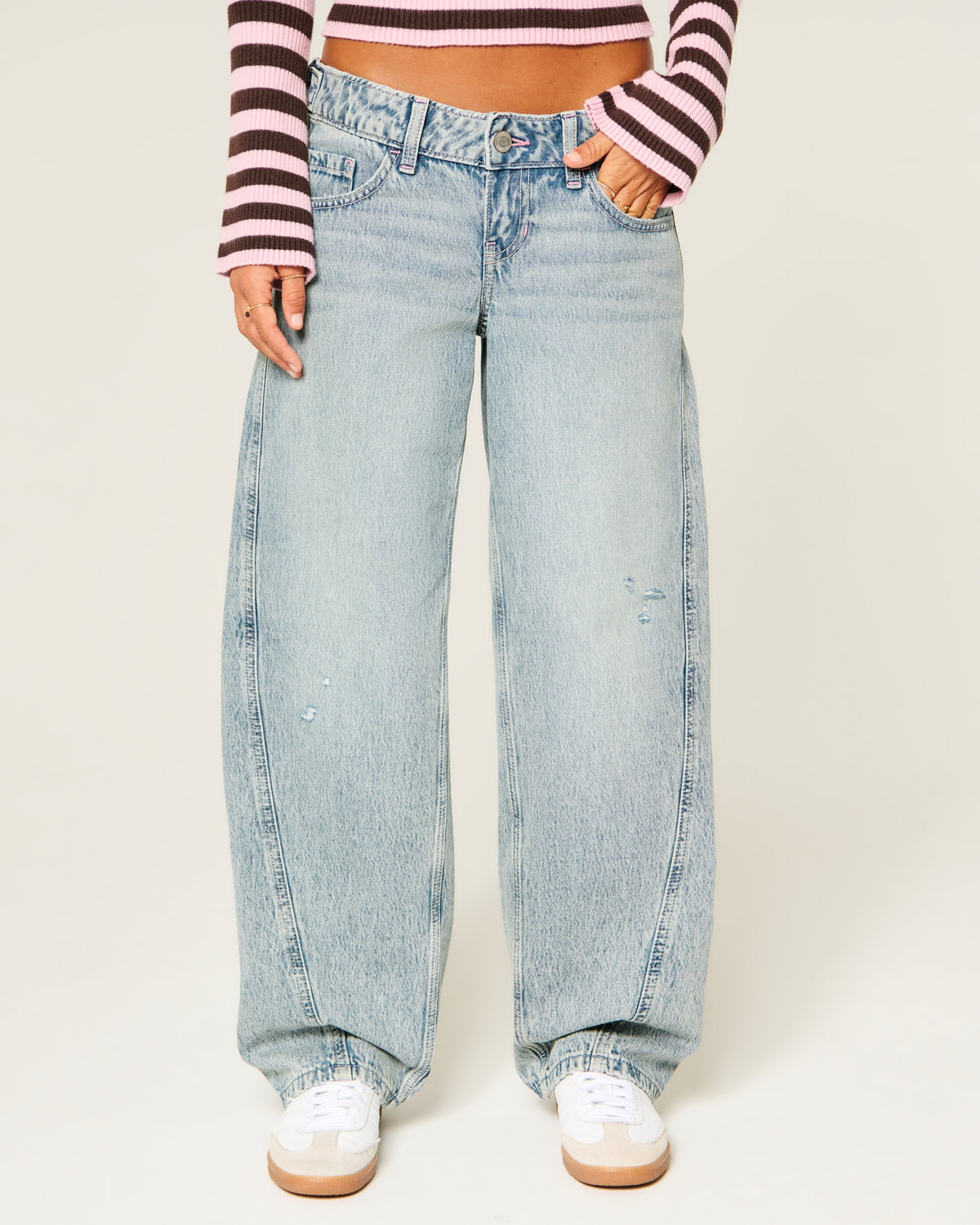 Hollister Hollister Andi Adjustable Waist Ultra Low-Rise Distressed Barrel Jeans