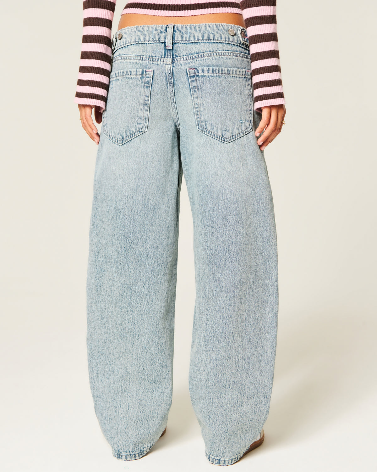 Hollister Hollister Andi Adjustable Waist Ultra Low-Rise Distressed Barrel Jeans