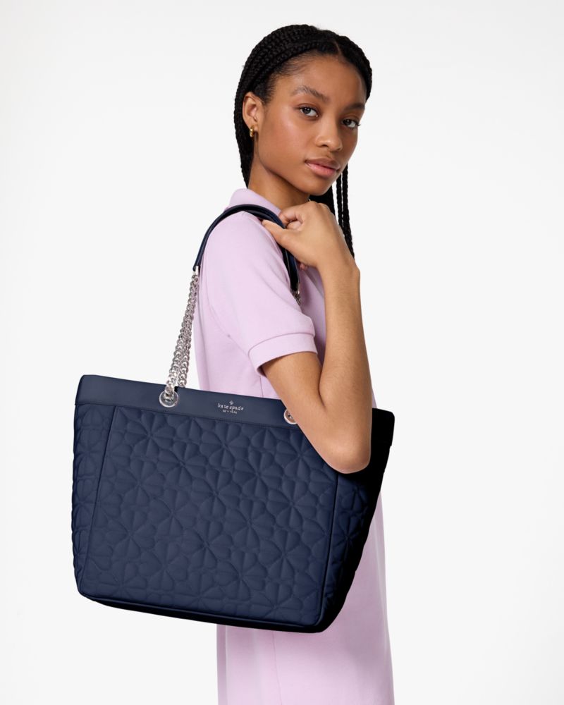 KateSpade Spade Flower Quilted Fabric XL Tote Parisian Navy