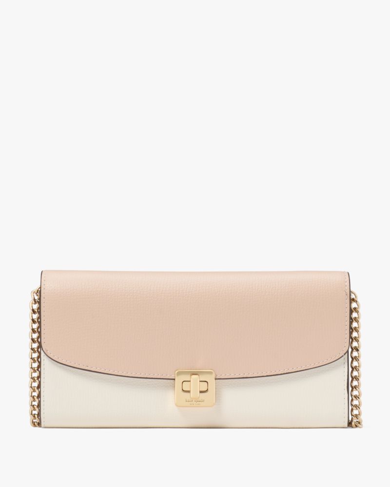 KateSpade Phoebe Turnlock Wallet on chain Toasted Hazelnut Multi