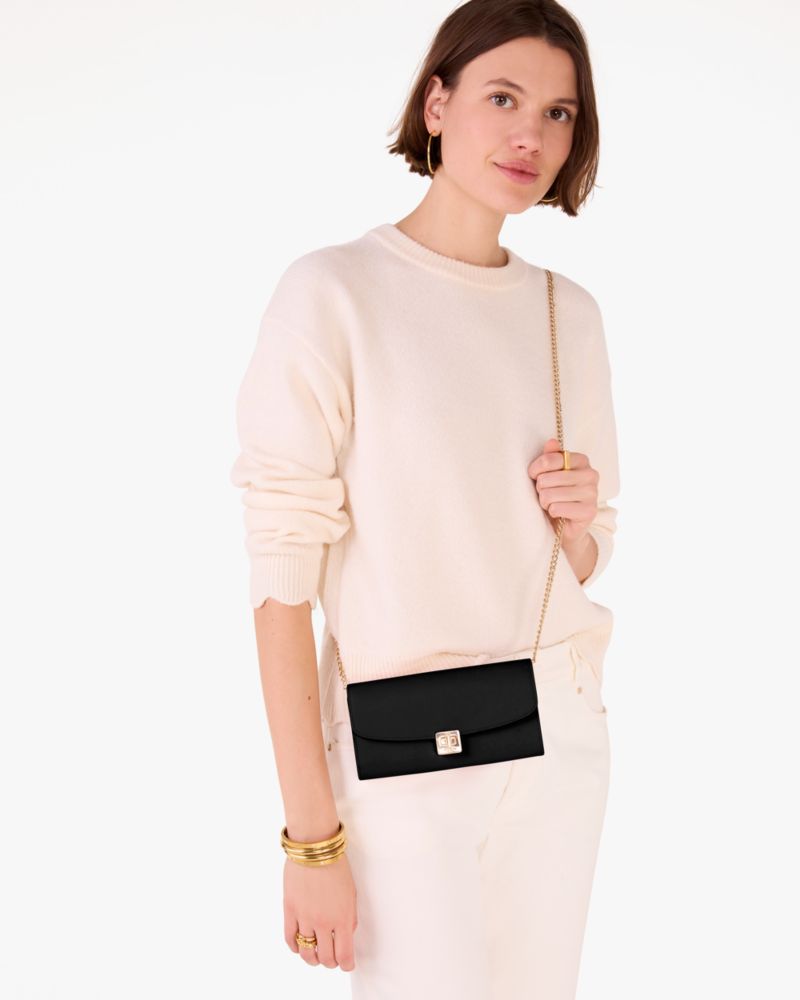 KateSpade Phoebe Turnlock Wallet on chain Black