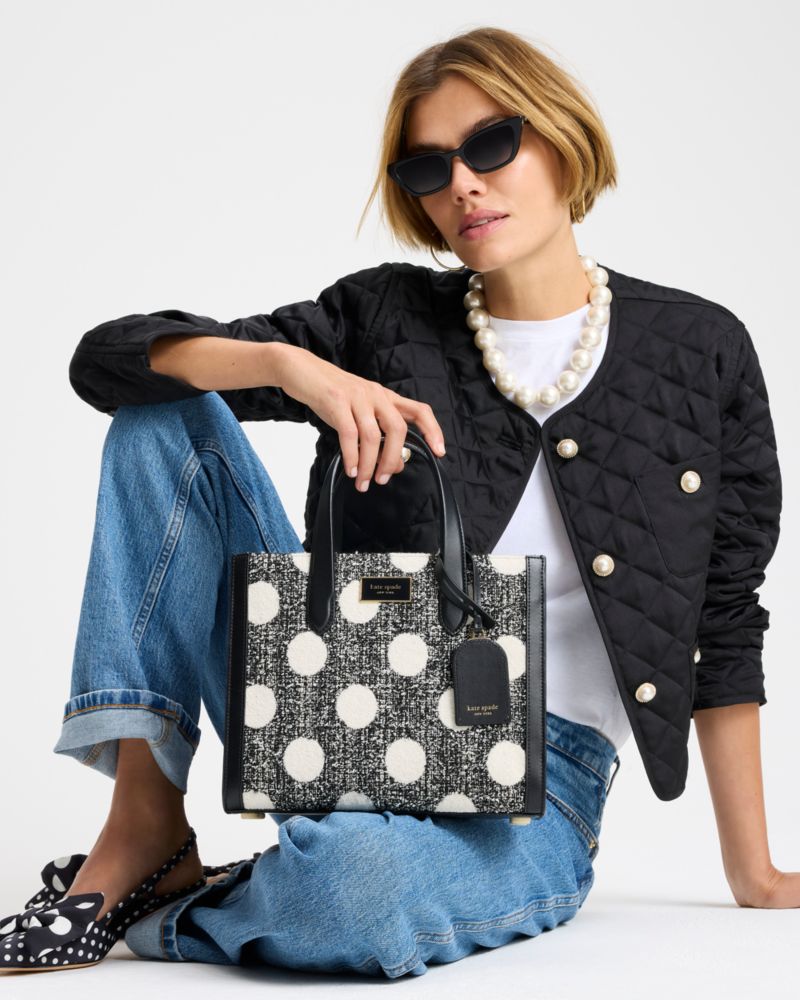 KateSpade Manhattan Dot Tweed Small Tote Black Multi