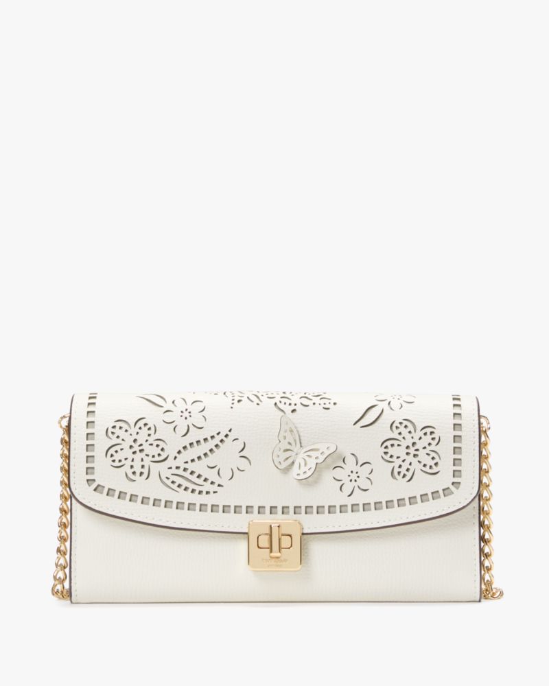 KateSpade Phoebe Perforated Turnlock Wallet on chain Meringue