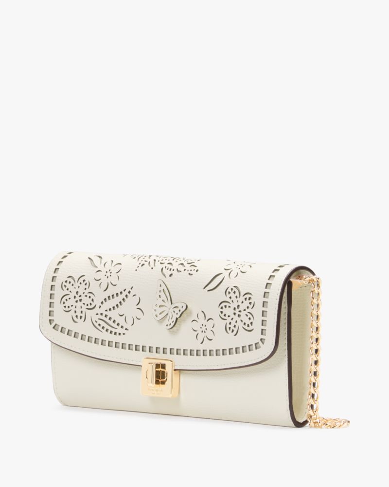 KateSpade Phoebe Perforated Turnlock Wallet on chain Meringue
