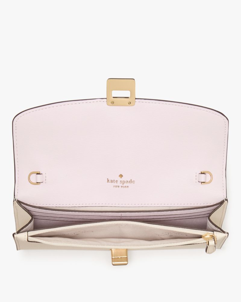 KateSpade Phoebe Perforated Turnlock Wallet on chain Meringue