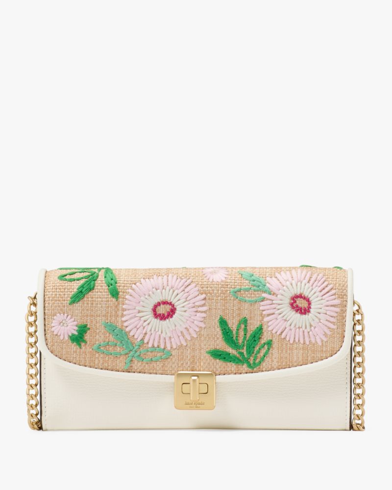 KateSpade Phoebe Straw Turnlock Wallet on chain Natural Multi