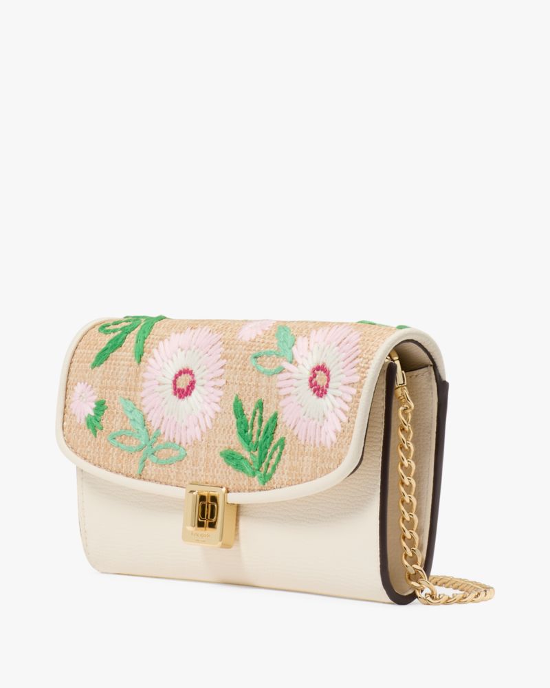 KateSpade Phoebe Straw Turnlock Wallet on chain Natural Multi