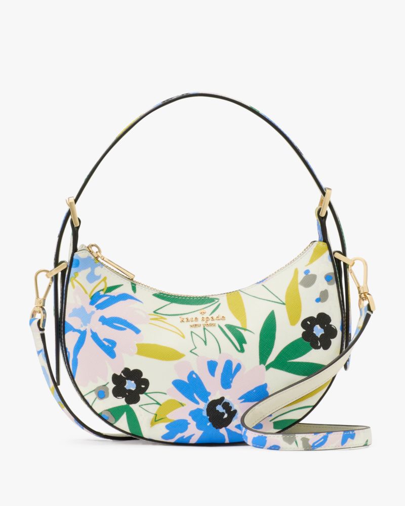 KateSpade Madison Floral Crescent Shoulder Bag Cream Multi Cream Multi
