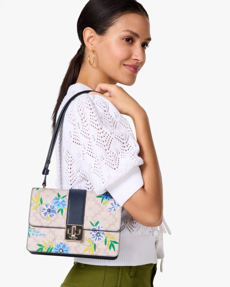 KateSpade Spade Flower Floral Small Flap Shoulder Bag Blazer Blue Multi