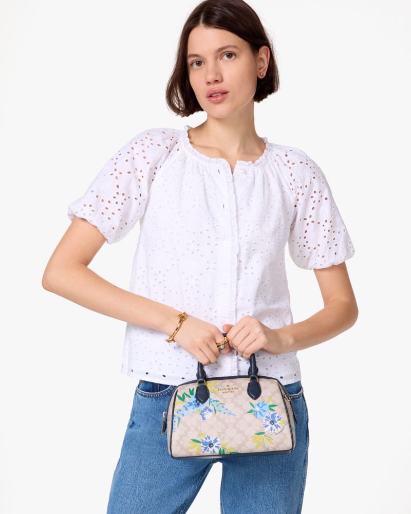 KateSpade Spade Flower Floral Small Dolly Duffle Blazer Blue Multi