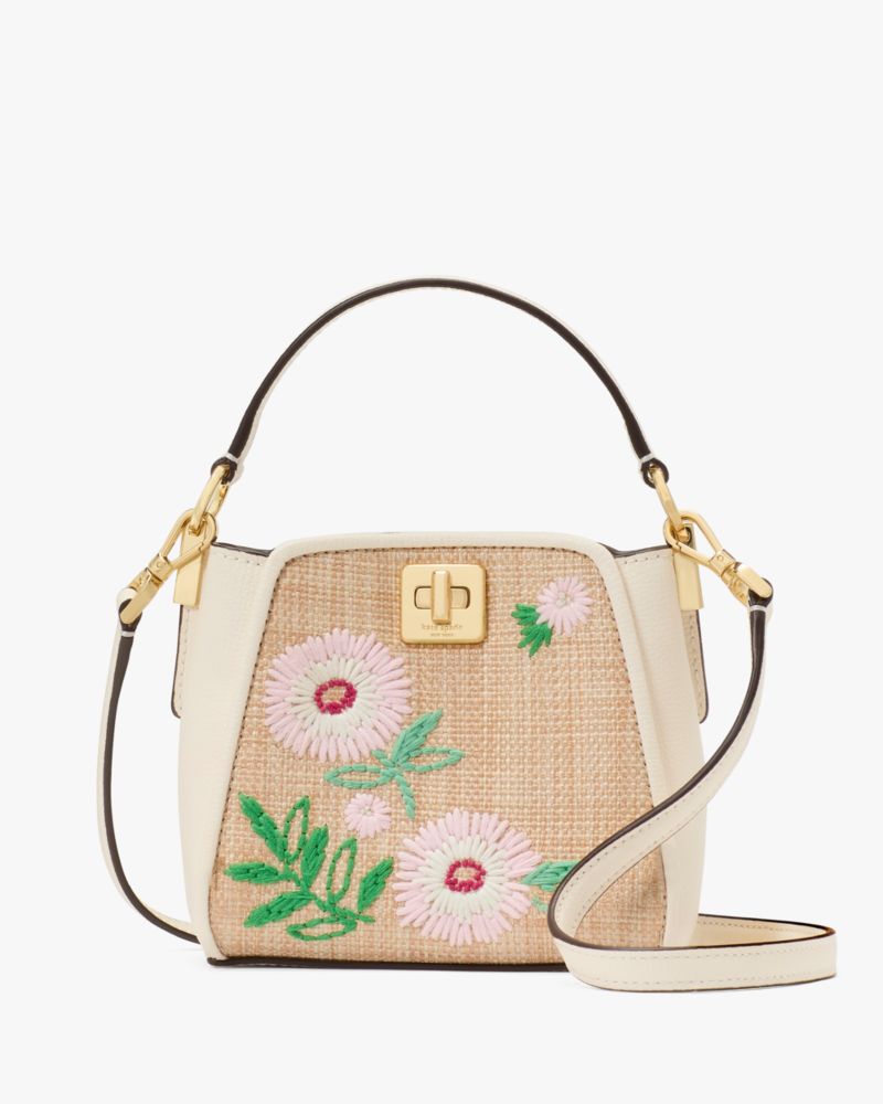 KateSpade Phoebe Straw Mini Top Handle Crossbody Natural Multi