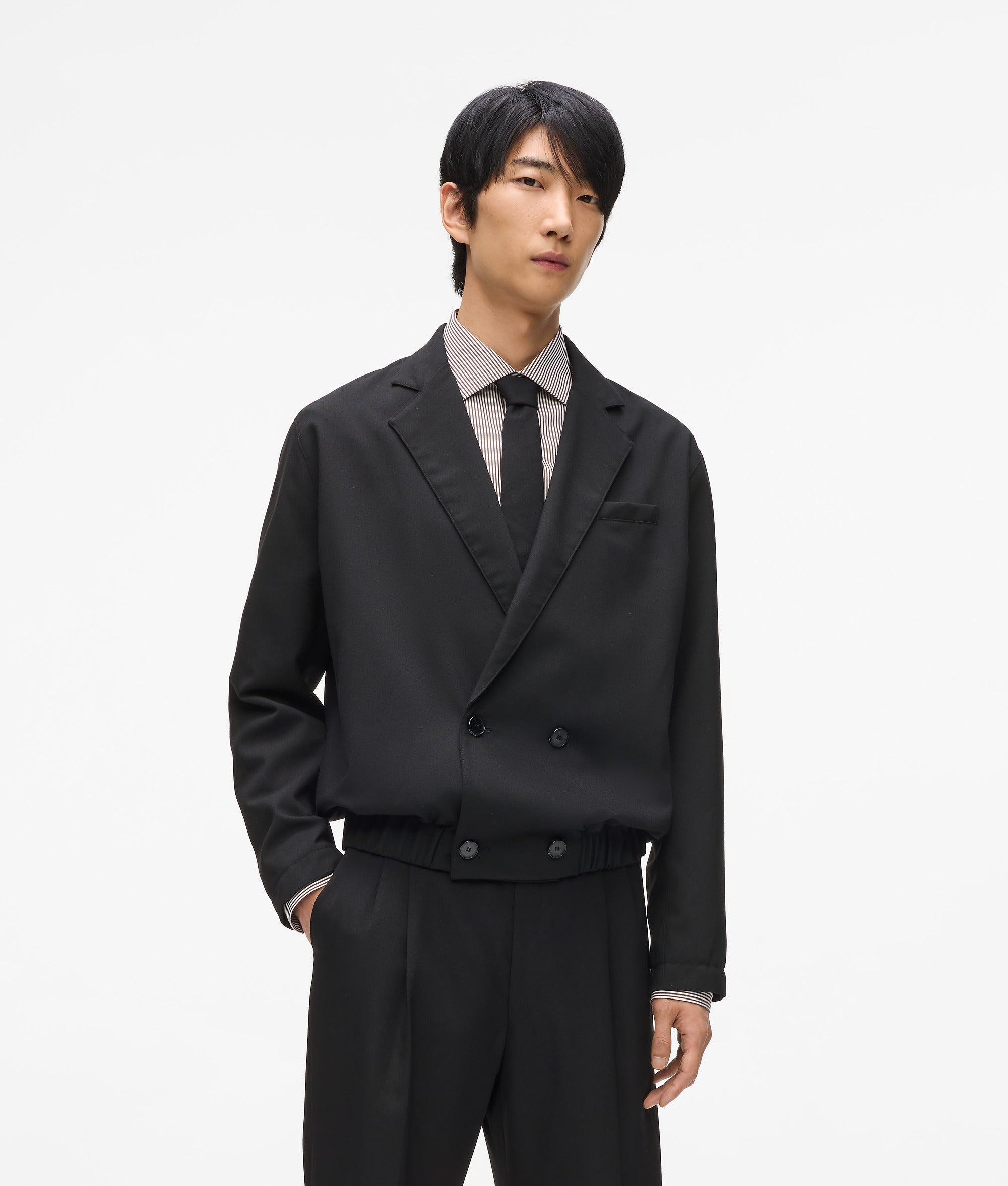 Karl Lagerfeld Short Double-Breasted Blazer Black