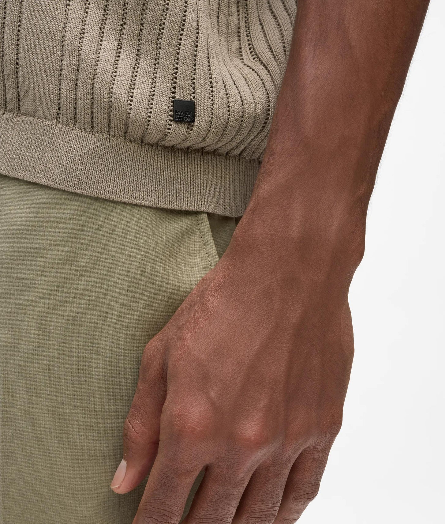 Karl Lagerfeld Rib-Knit Polo Shirt Khaki