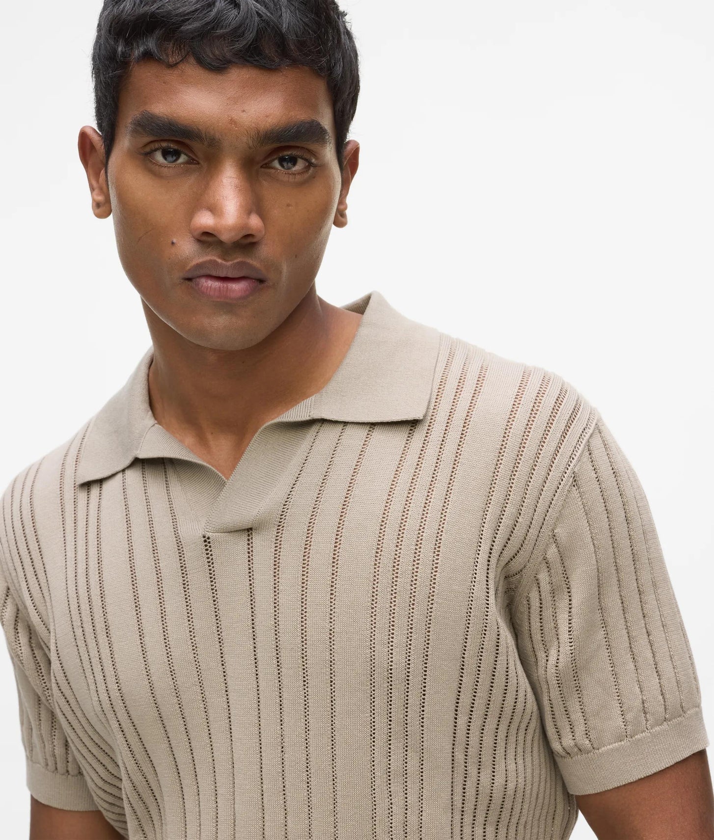 Karl Lagerfeld Rib-Knit Polo Shirt Khaki