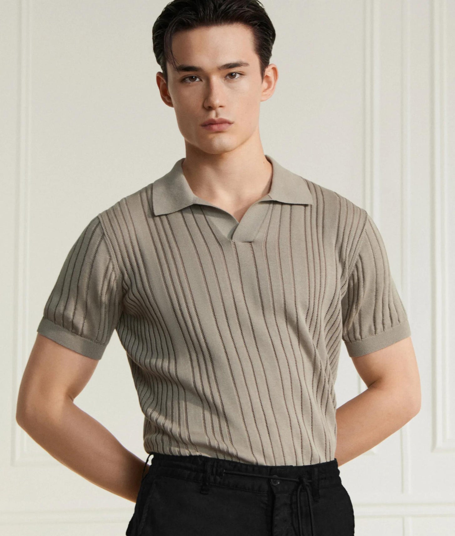 Karl Lagerfeld Rib-Knit Polo Shirt Khaki