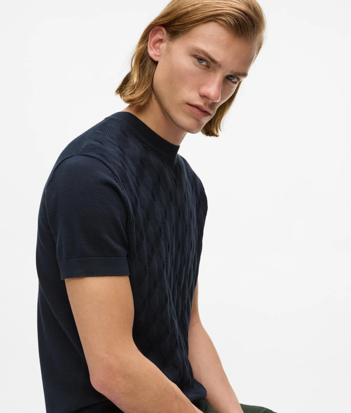 Karl Lagerfeld Textured Short-Sleeved Sweater Night Blue