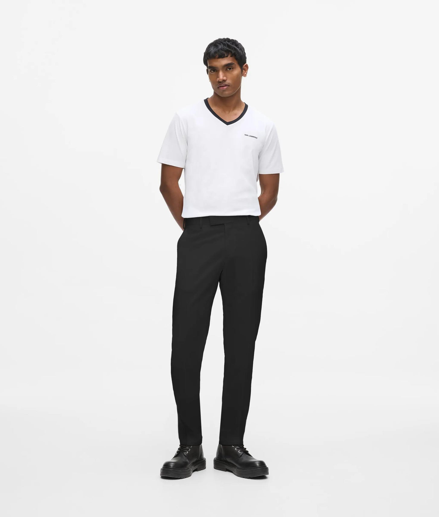 Karl Lagerfeld Contrast V-Neck T-Shirt White