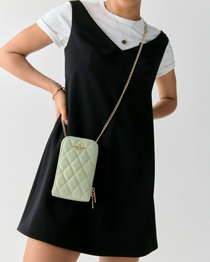 KateSpade Carey Quilted Studded Phone Chain Crossbody Sage Bundle