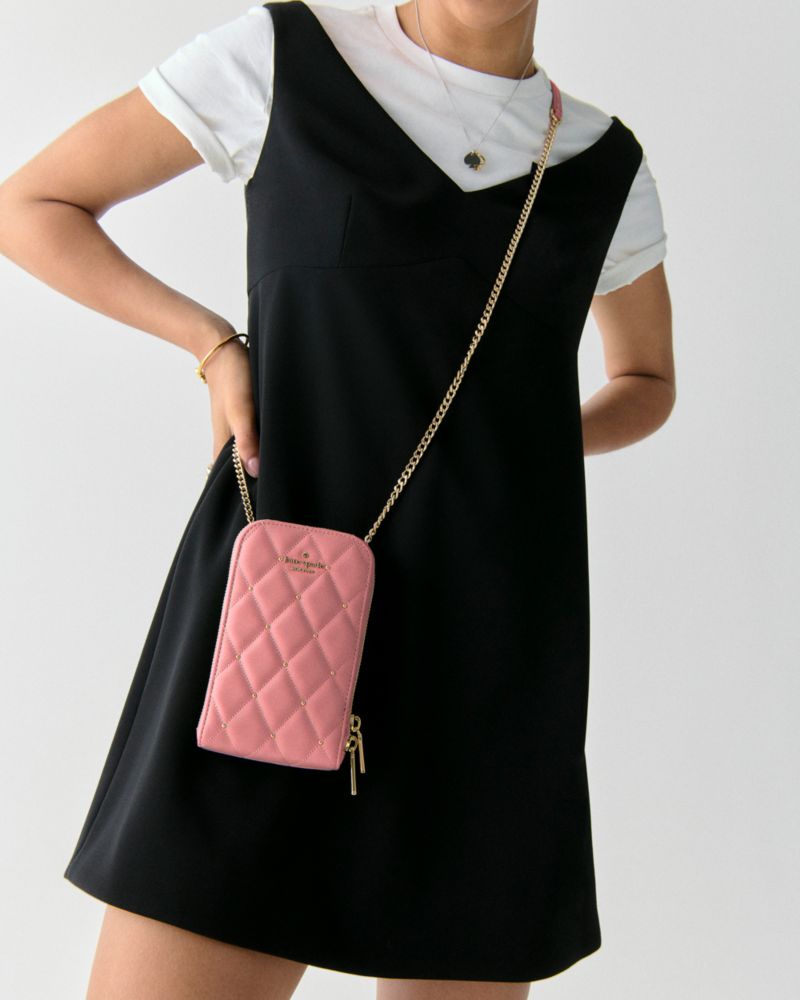 KateSpade Carey Quilted Studded Phone Chain Crossbody Pomegranate