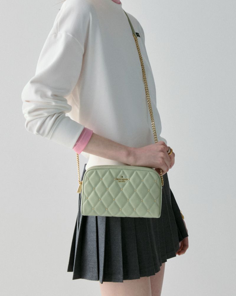 KateSpade Carey Quilted Studded Chain Camera Bag Sage Bundle