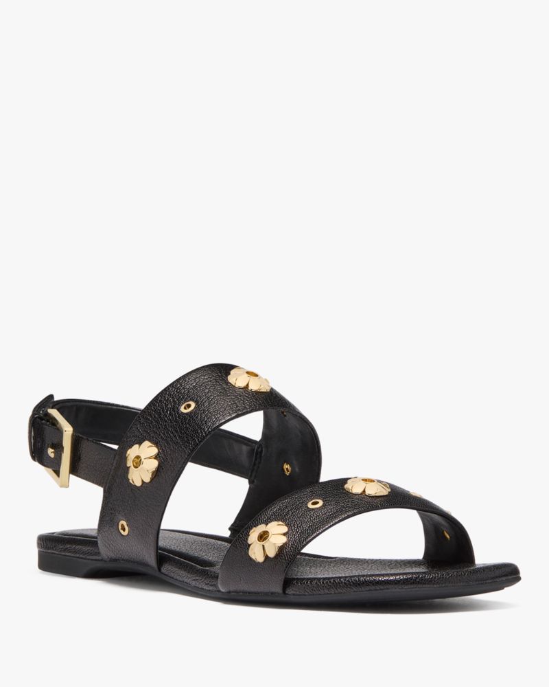 Katespade Spade Flower Stud Flat Sandals Black