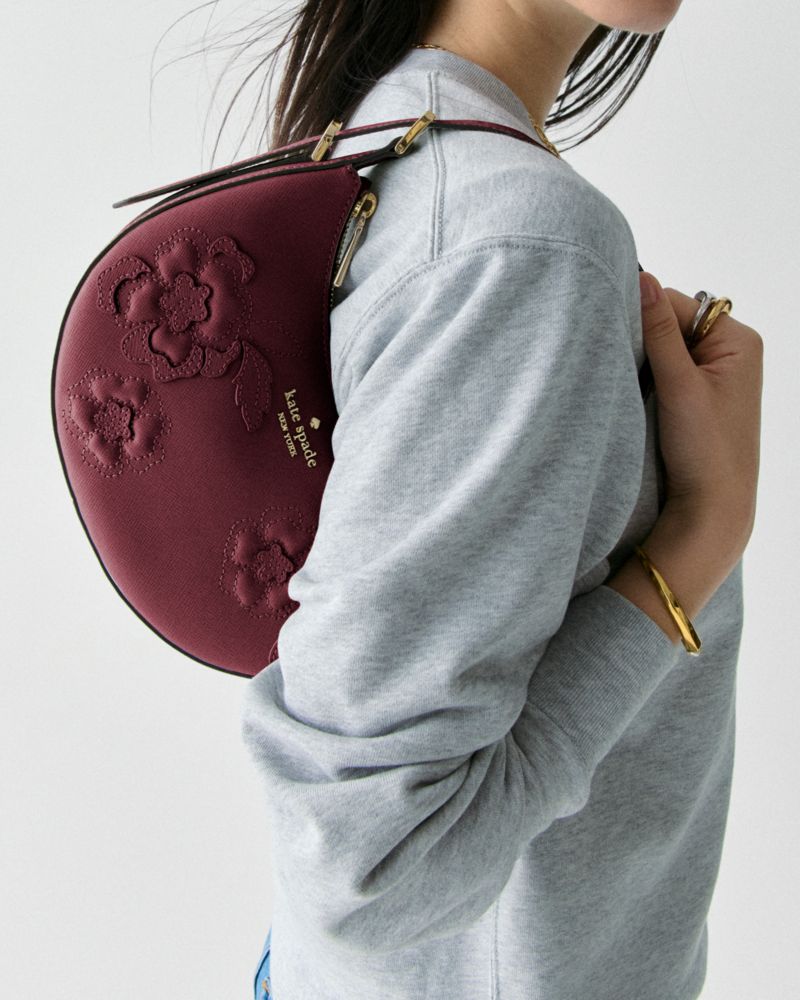 KateSpade Nova Floral Applique Crescent Shoulder Bag Dark Merlot