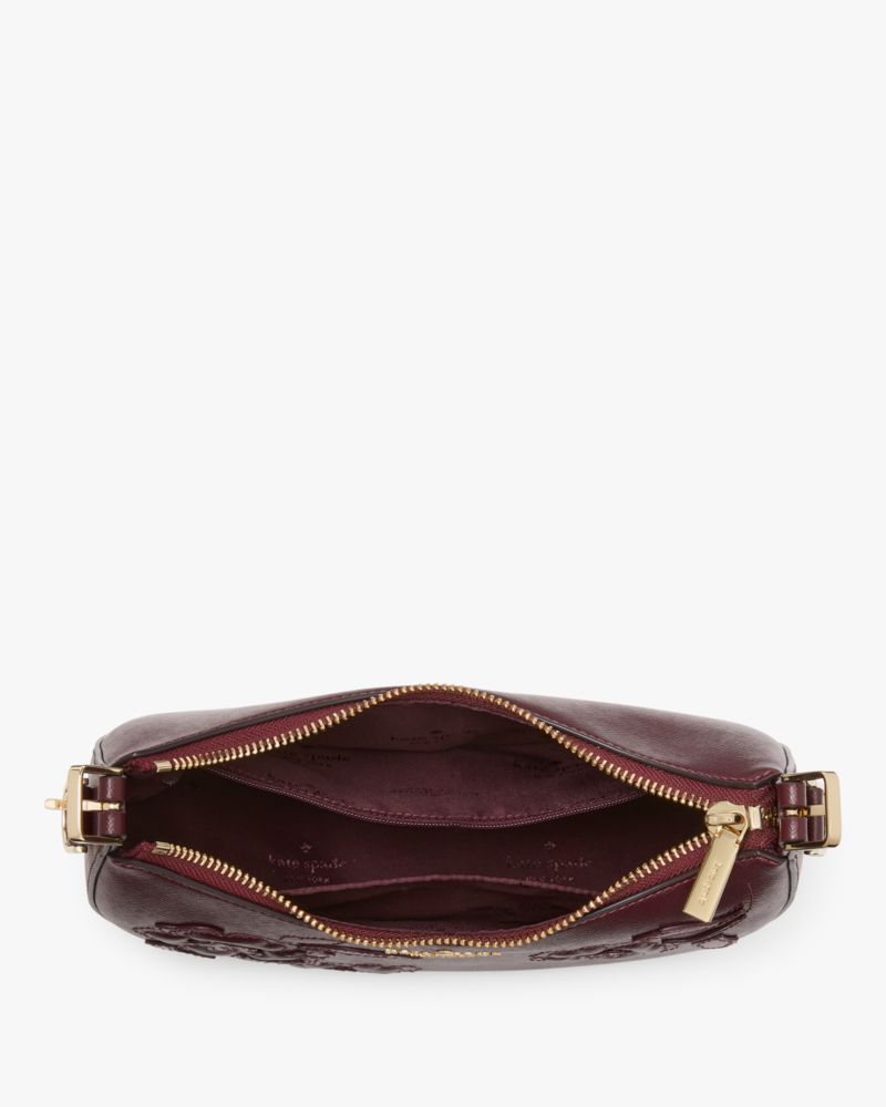 KateSpade Nova Floral Applique Crescent Shoulder Bag Dark Merlot