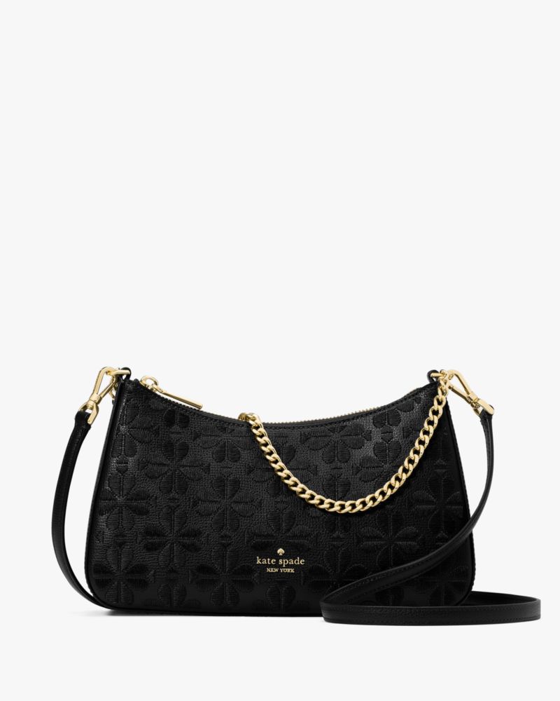 KateSpade Spade Flower Embroidered Medium Convertible Crossbody Black