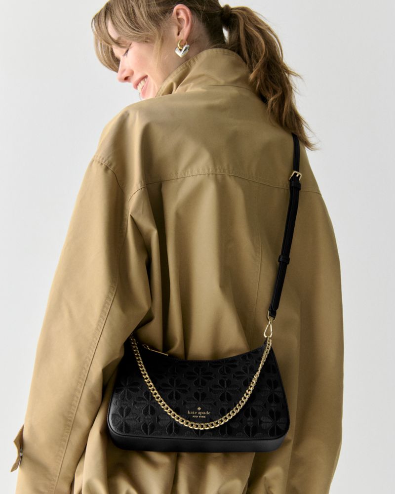 KateSpade Spade Flower Embroidered Medium Convertible Crossbody Black