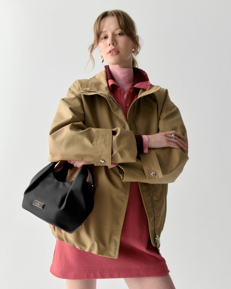 KateSpade Carter Nylon Small Pleated Crossbody Black