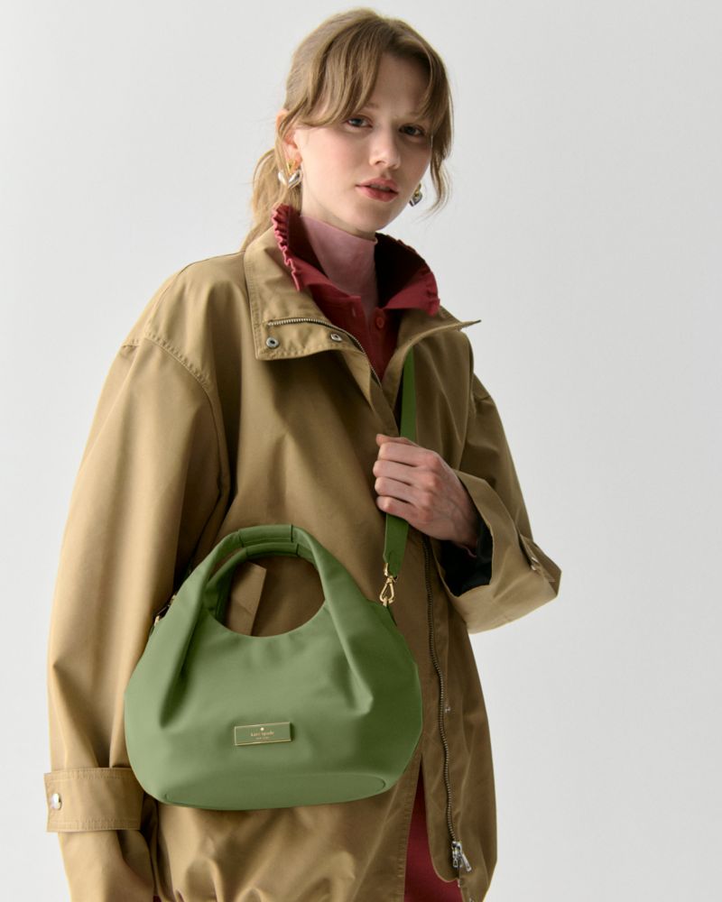 KateSpade Carter Nylon Small Pleated Crossbody Cedar Stand