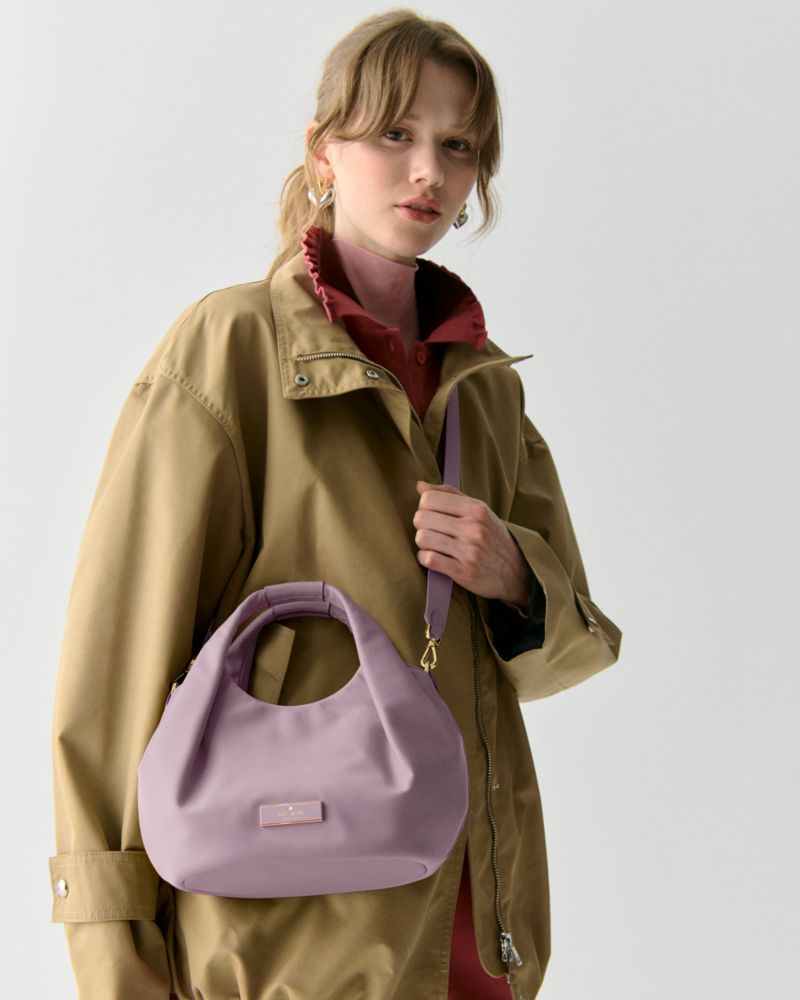 KateSpade Carter Nylon Small Pleated Crossbody Lavender Smoke