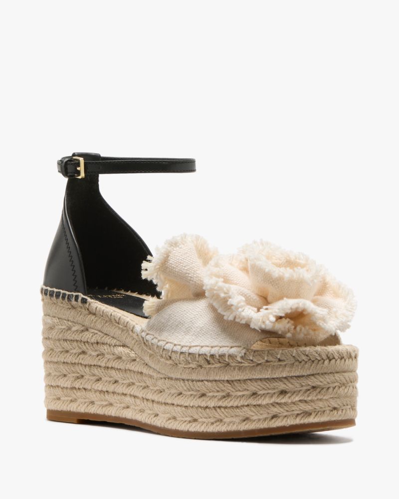 Katespade Flourish Espadrille Wedge Sandals Black Cream