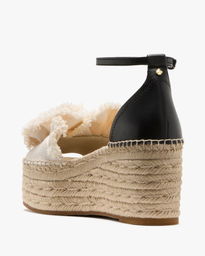 Katespade Flourish Espadrille Wedge Sandals Black Cream