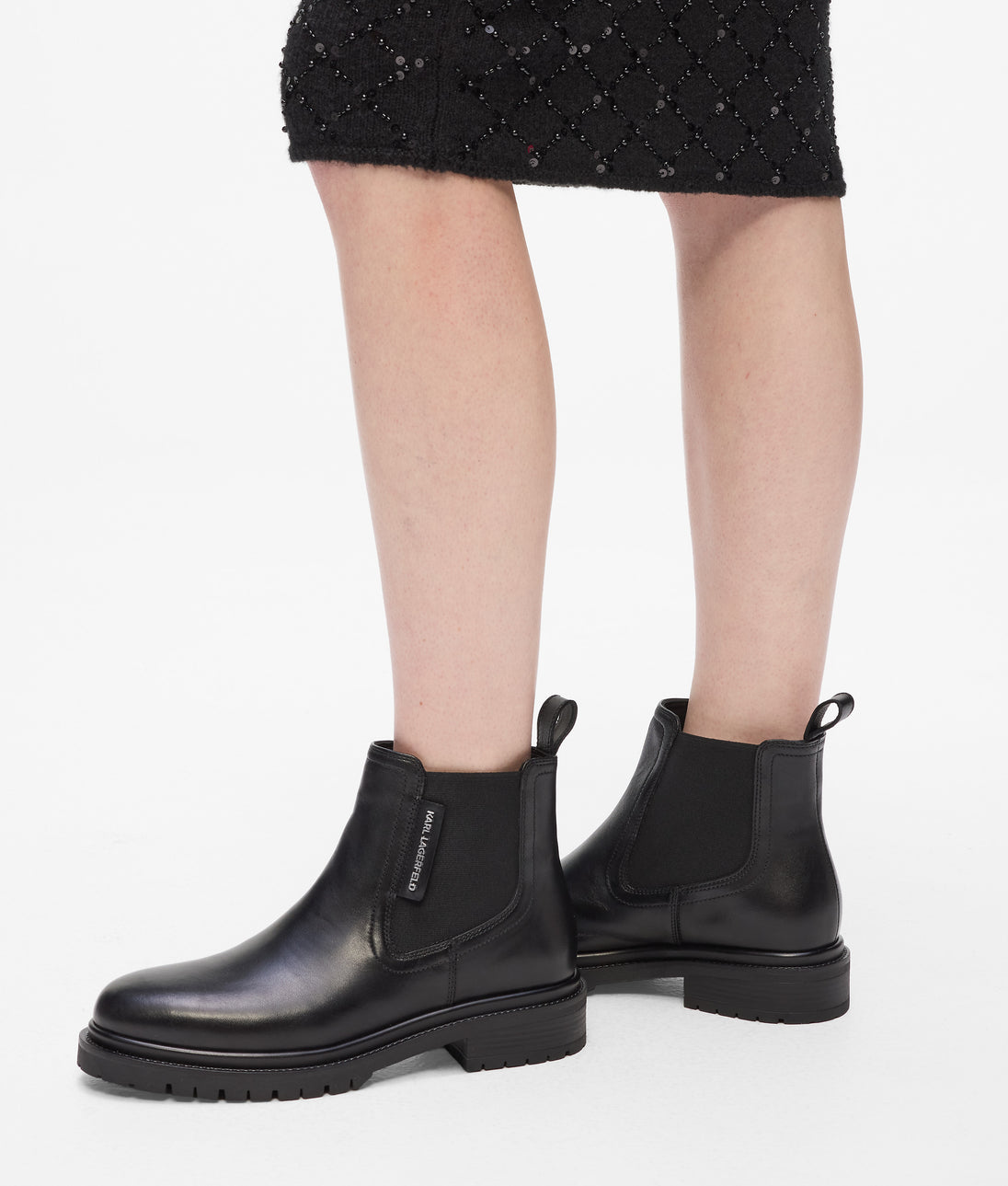 Karl Lagerfeld Ribbed Long-Sleeved Dress Washed Black