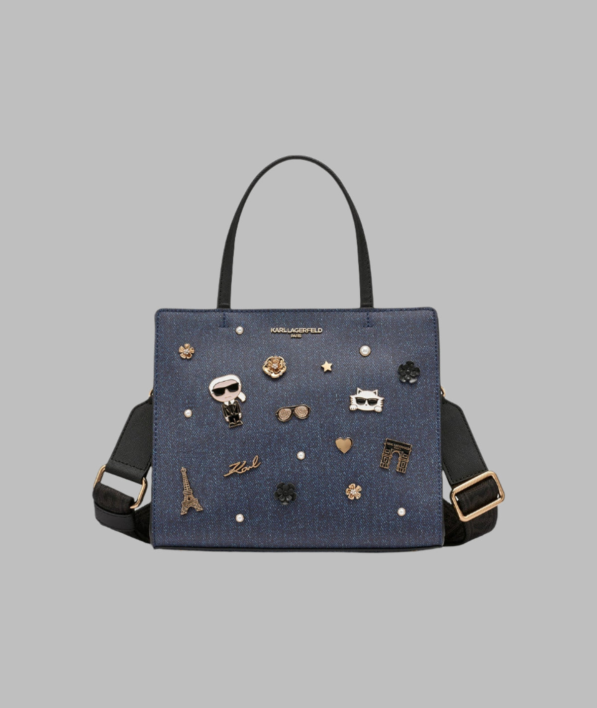 KarlLagerfeld Maybelle denim satchel with pins denim blue