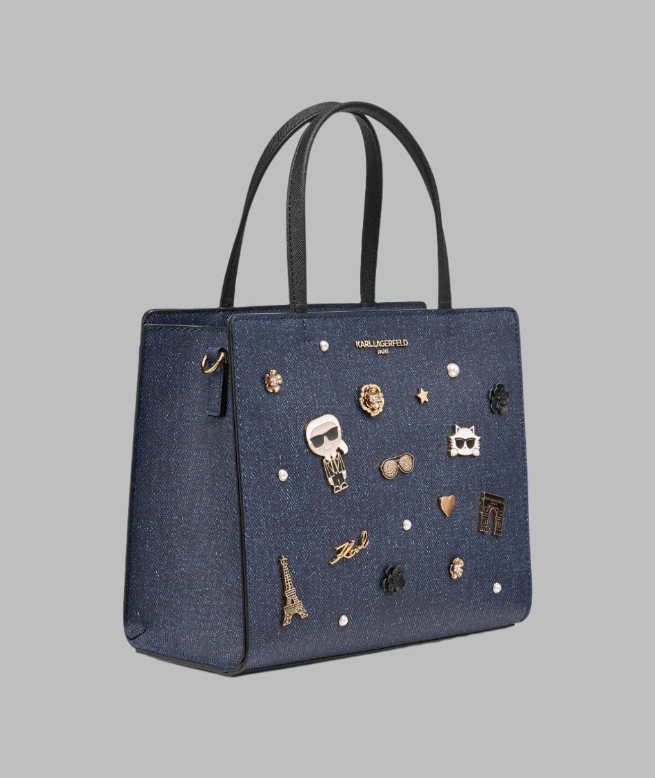KarlLagerfeld Maybelle denim satchel with pins denim blue