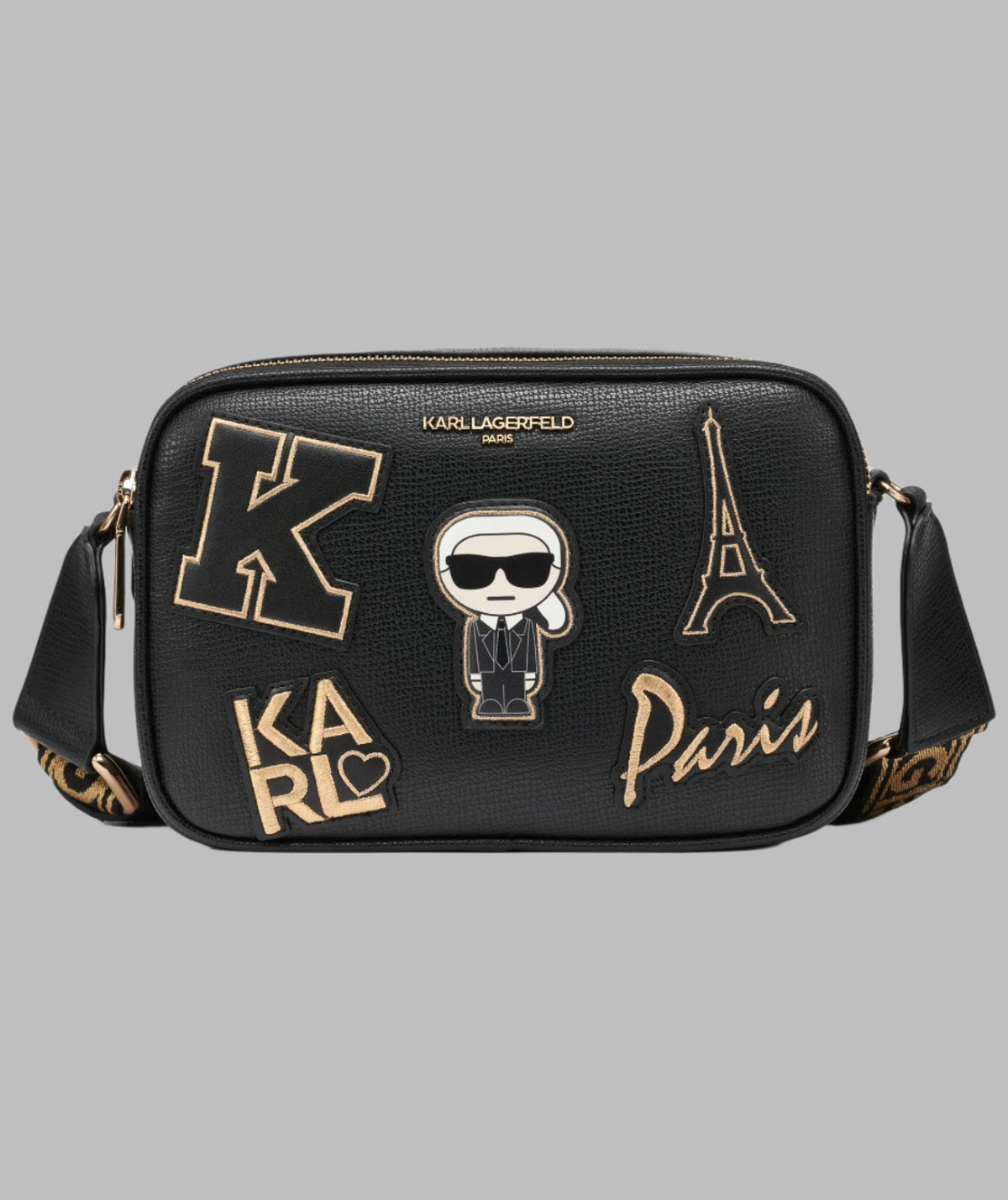 KarlLagerfeld Maybelle camera crossbody with patches black