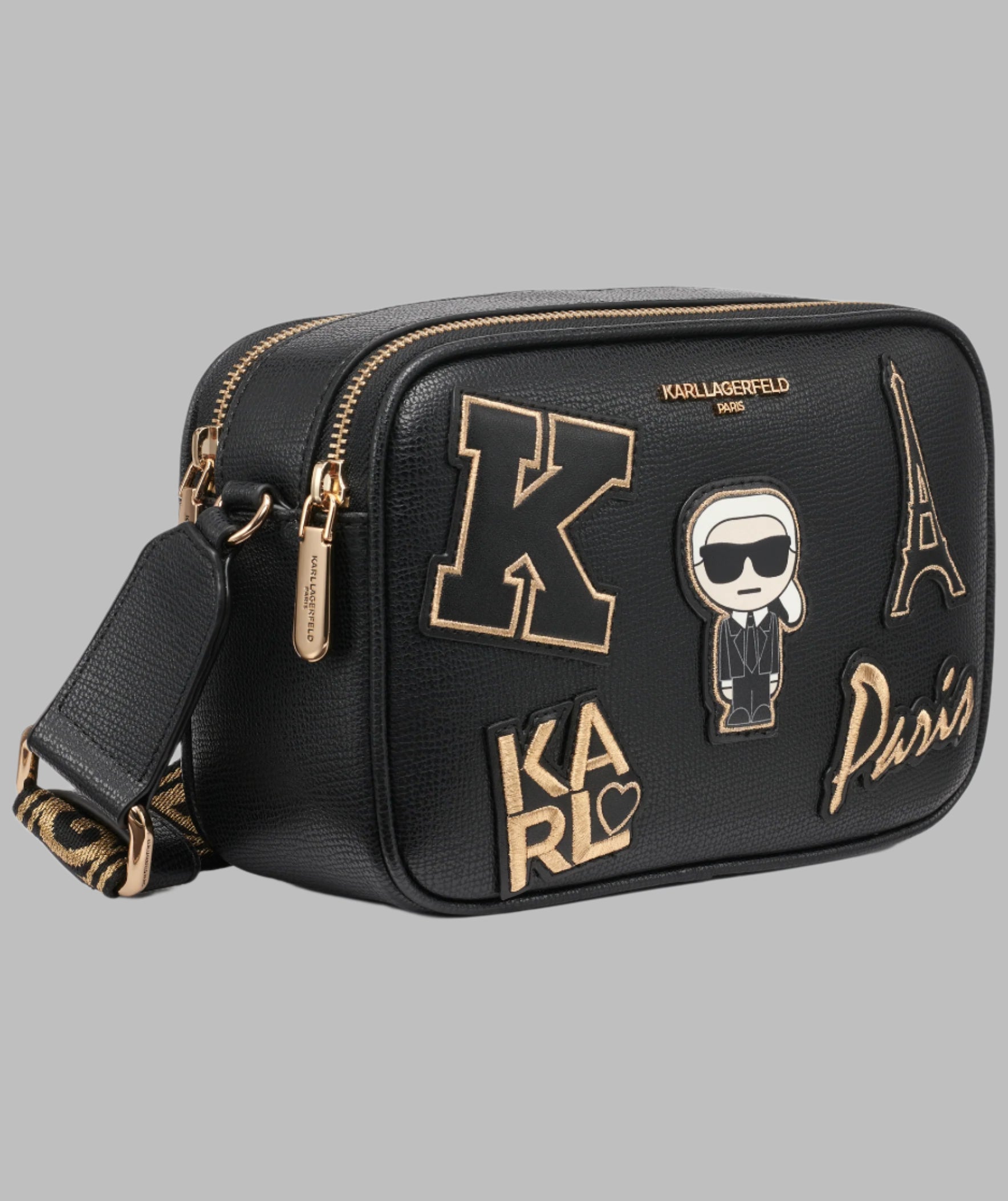 KarlLagerfeld Maybelle camera crossbody with patches black