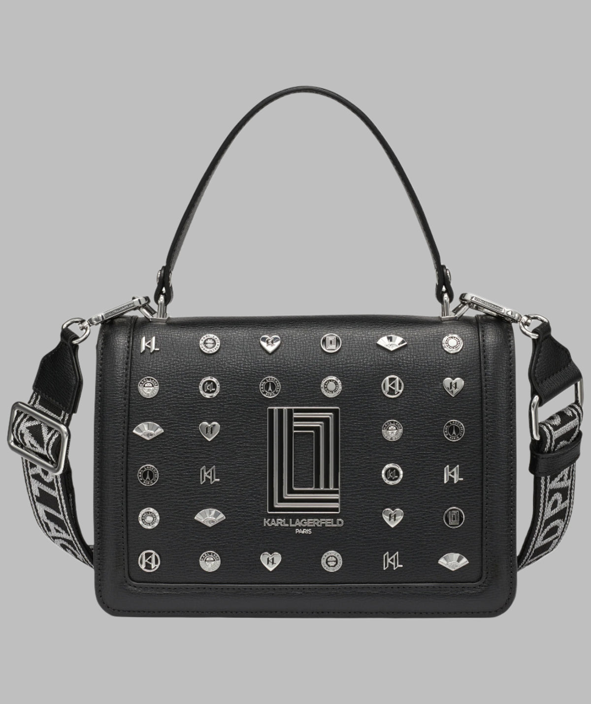 KarlLagerfeld Simone leather flap satchel with pins black