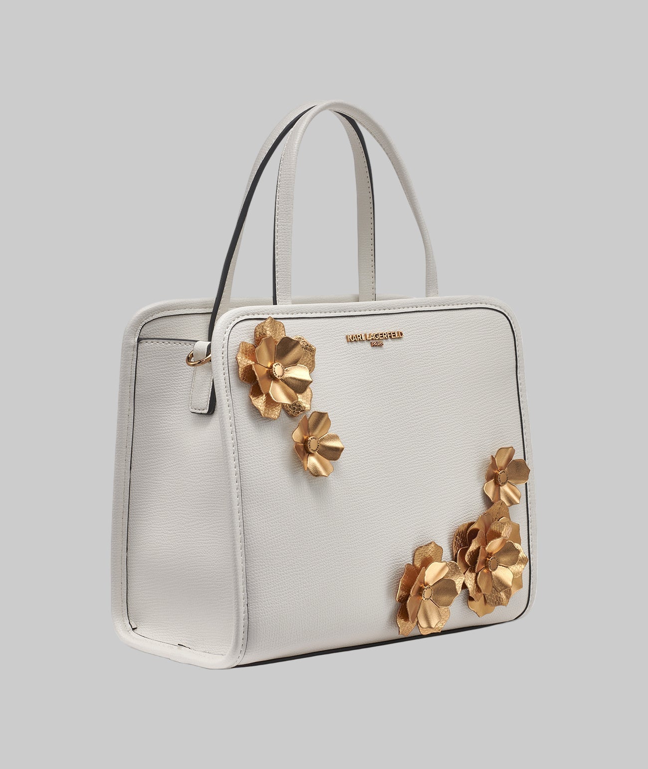 KarlLagerfeld Maybelle top handle satchel with flowers white