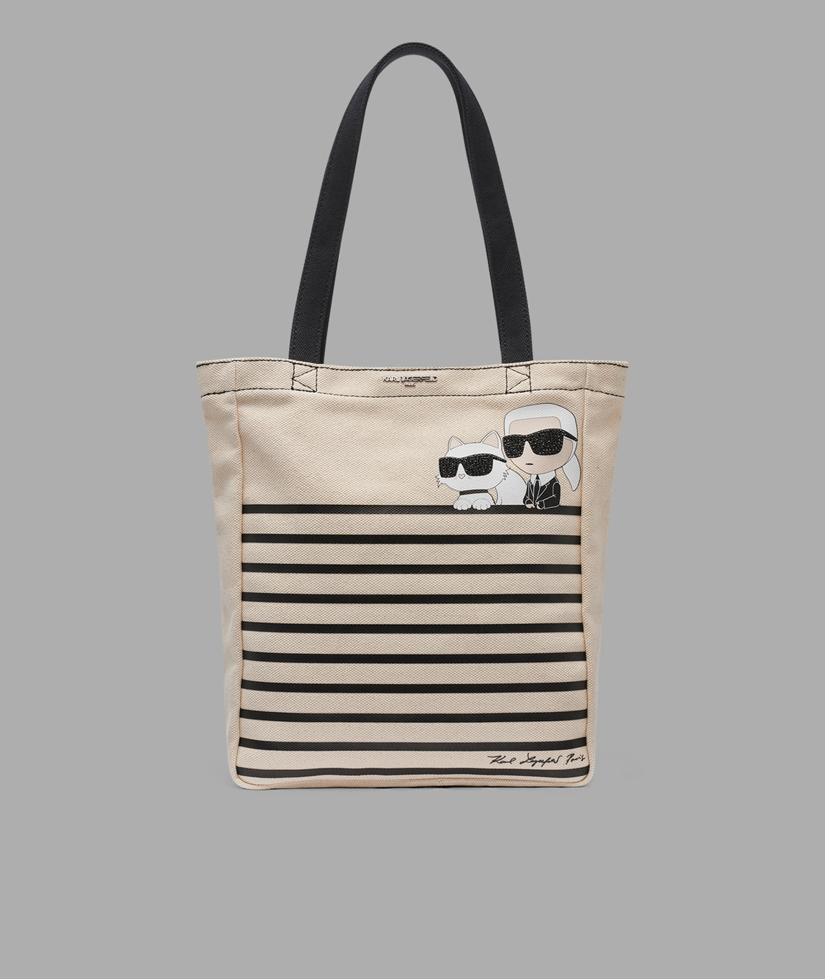 KarlLagerfeld Cannes karl & choupette striped tote natural/black