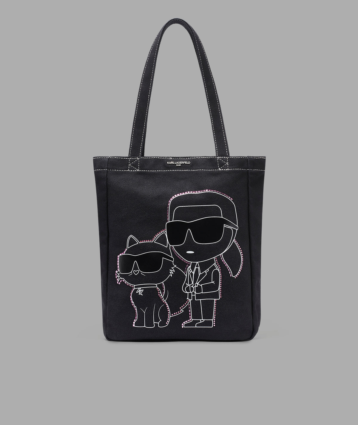 KarlLagerfeld Cannes karl & choupette rhinestone tote black