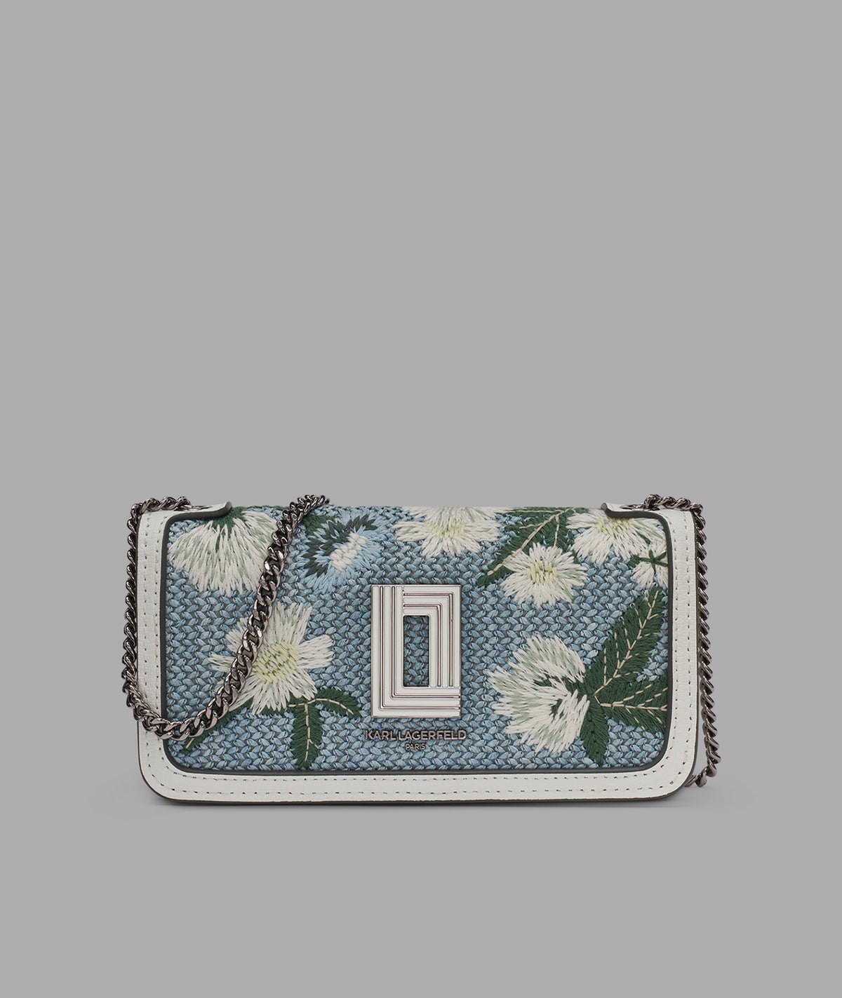 KarlLagerfeld Kosette floral raffia shoulder bag denim