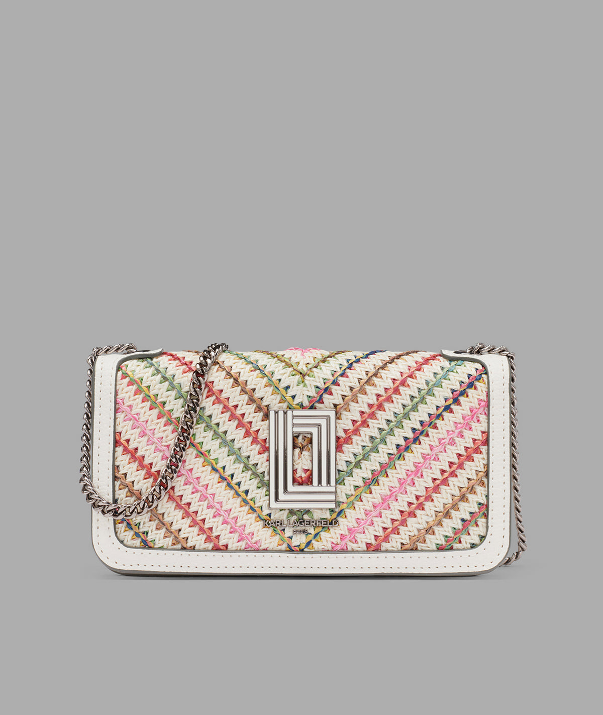 KarlLagerfeld Kosette chevron raffia shoulder bag raffia multi combo