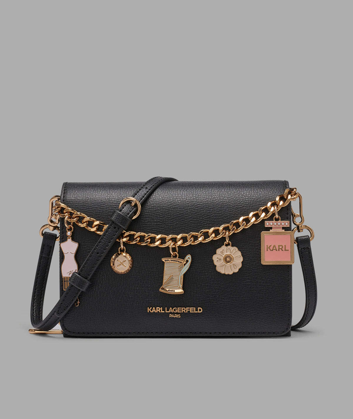 KarlLagerfeld Lourdes crossbody with fashion chain black / gold