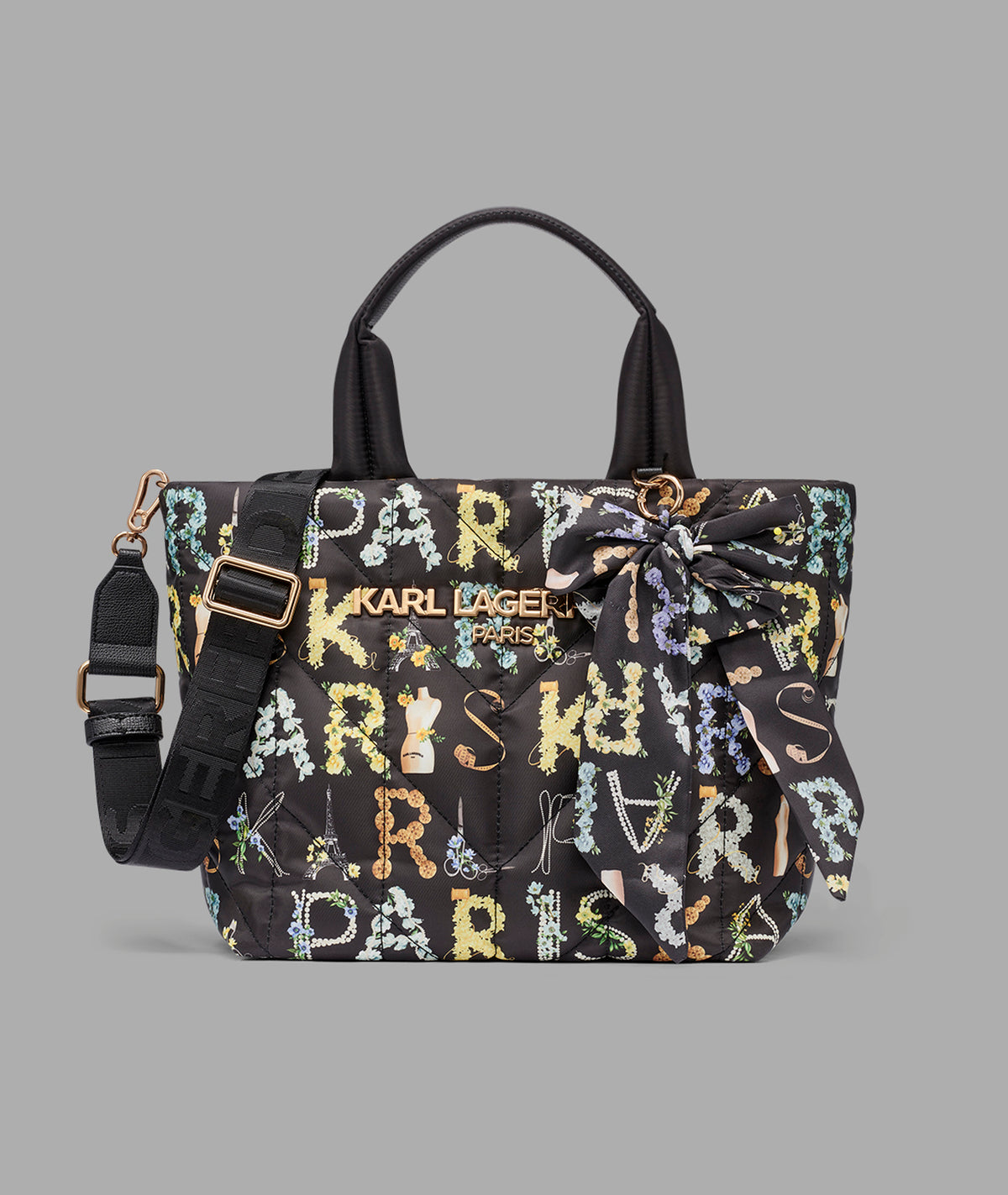 KarlLagerfeld Voyage nylon tote with bow black multi