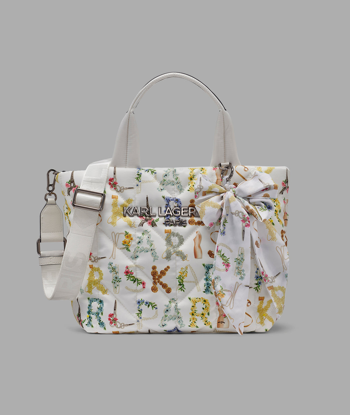 KarlLagerfeld Voyage nylon tote with bow winter white multi